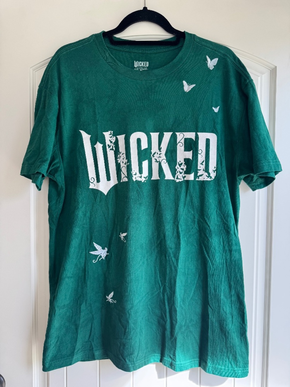 Wicked Green T-shirt Embroidered Flying Monkeys Butterflies Tie Dye Large